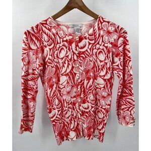 Grace Womens Small Tropical Hawaiian Floral Button-Front Sweater Cardigan Orange